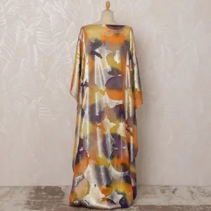 Orange and Silver Abstract Silk Chiffon Dirac Fabric with Metallic Lurex, 3.5 Meters, 140 cm Width-D20795