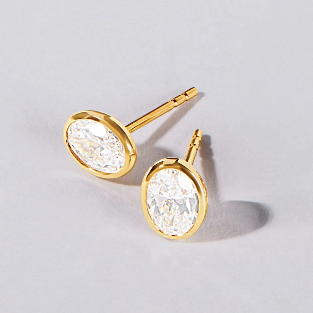 Oval Cut Solitaire Stud Earrings with 1.00ct of Laboratory Grown Diamonds in 9ct Yellow Gold