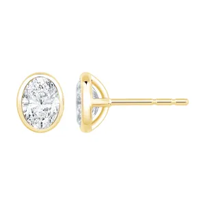 Oval Cut Solitaire Stud Earrings with 1.00ct of Laboratory Grown Diamonds in 9ct Yellow Gold