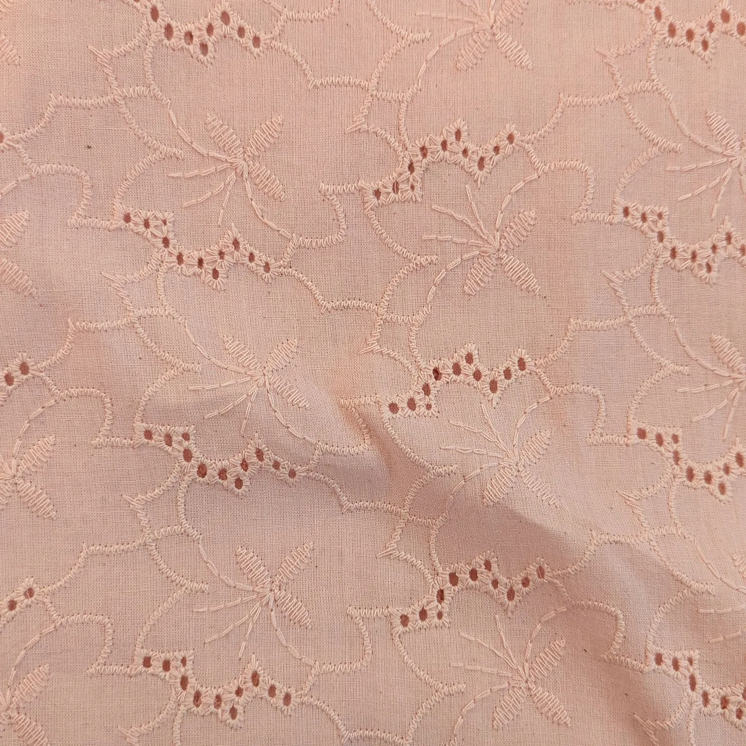 Peach Color Floral Hand Dyed Cotton Embroidered Fabric
