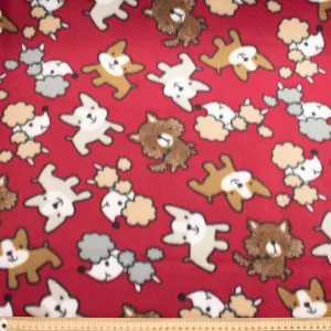 Puppies on Red Printed Polar Fleece Design 117