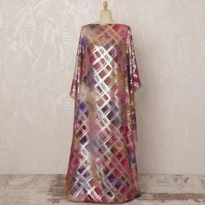 Purple and Pink Somali Silk (Fransawi) Chiffon Dirac Fabric with Metallic Lurex, 3.5 Meters, 140 cm Width-D20885