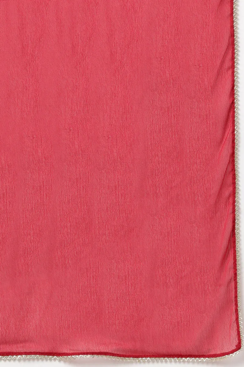 Red Silk Blend Straight Kurta Palazzo With Dupatta