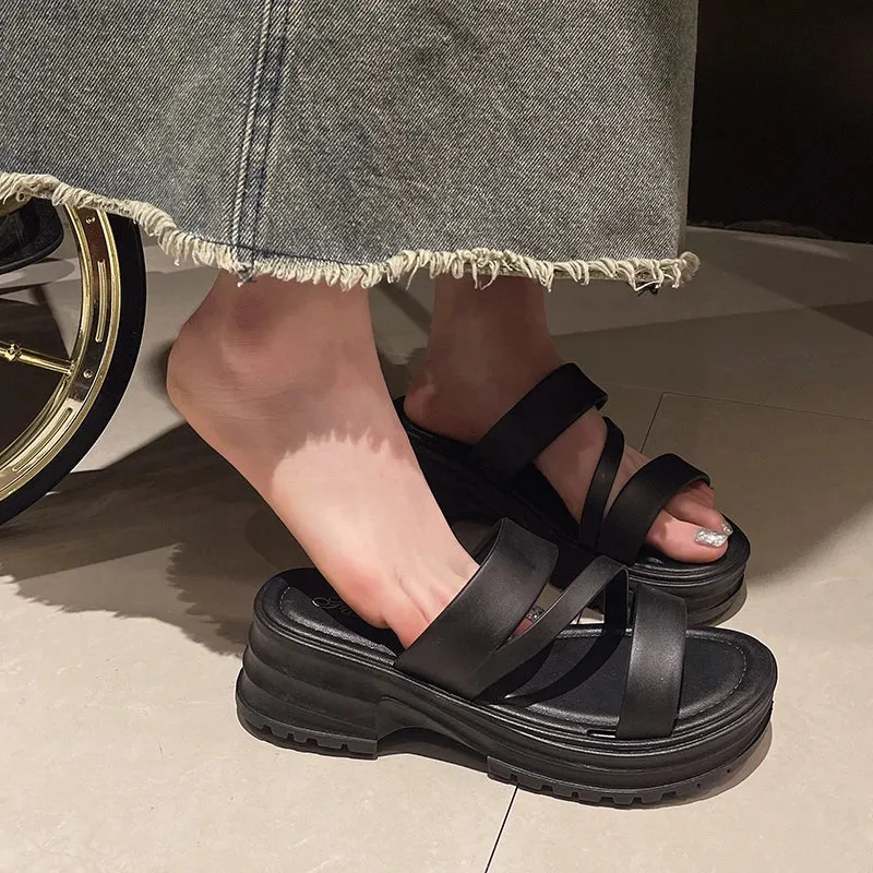 Sohiwoo Women's Slippers Summer Outdoor Thick Bottom Slippers for Female 2024 Fashion Platform Fashion Solid Color Non-slip Shoes