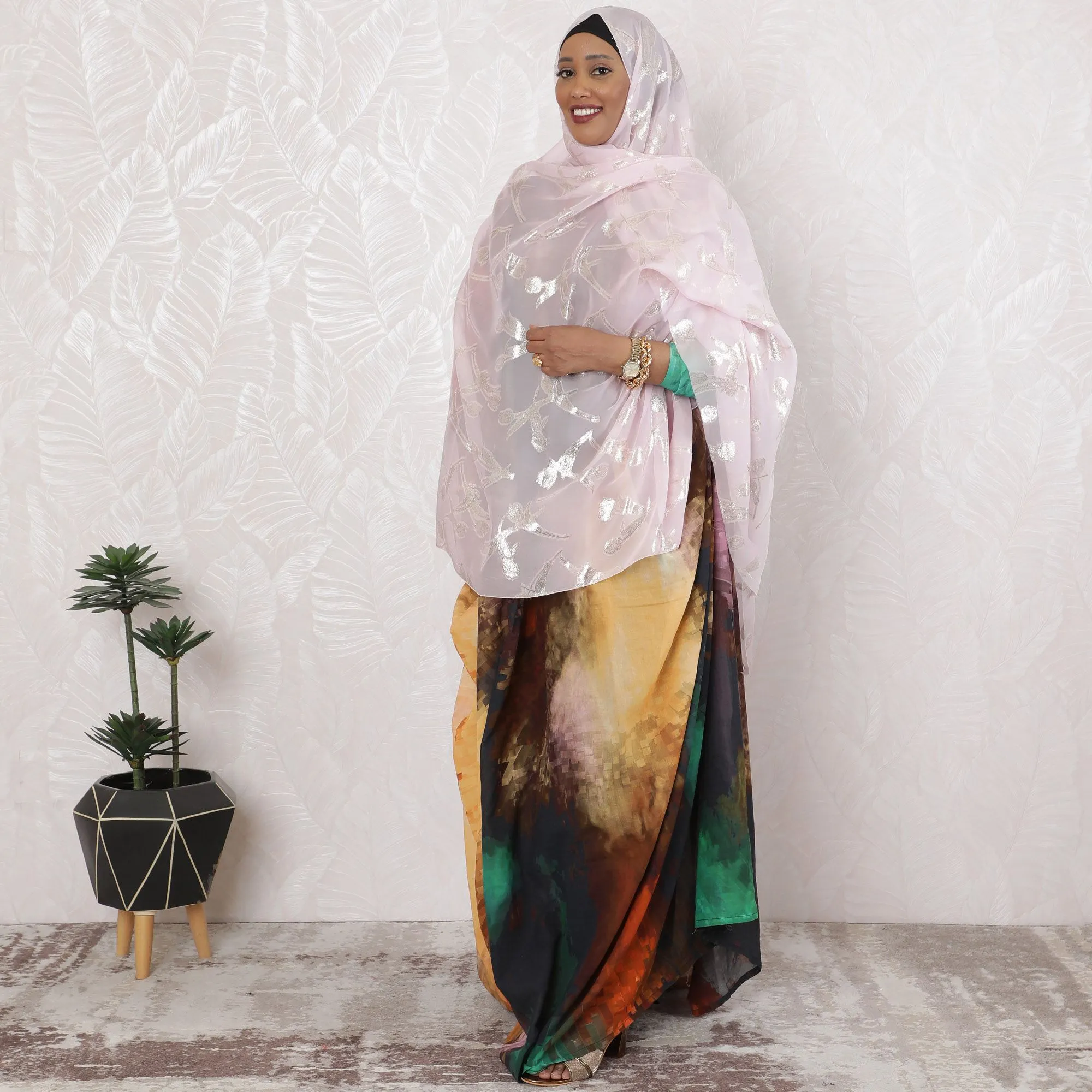 Sophisticated Blush Pink Pure Silk Chiffon Fabric with Silver Botanical Accents, 110cm Width - Traditional Garbasaar, Piece of 2.0 Mtrs-D18614